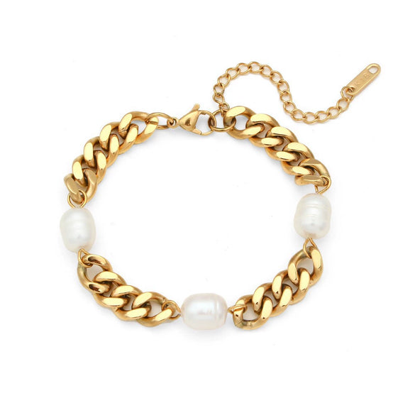 Wholesale Simple Pearl Accessories Set For Women Titanium Steel Bracelet Necklace With Geometric Pattern Electroplating Design