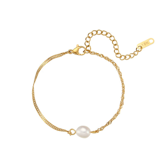 Wholesale Simple Pearl Accessories Set For Women Titanium Steel Bracelet Necklace With Geometric Pattern Electroplating Design