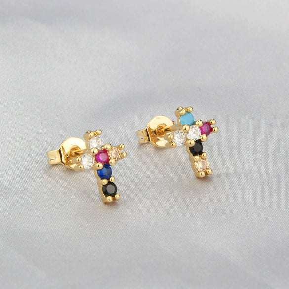 Wholesale Simple Personality Copper Gold Plated Geometric Cross Earrings For Women