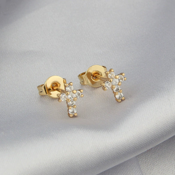 Wholesale Simple Personality Copper Gold Plated Geometric Cross Earrings For Women