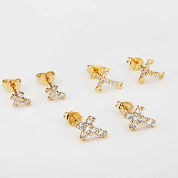Wholesale Simple Personality Copper Gold Plated Geometric Cross Earrings For Women