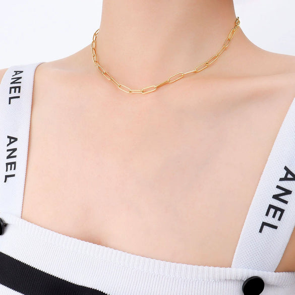 Wholesale Simple Personality Geometric Pattern Titanium Steel Necklace With 18K Electroplated Clavicle Chain