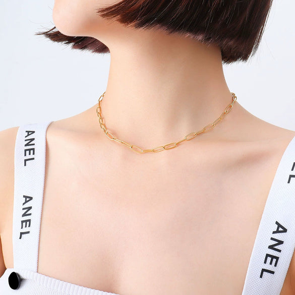 Wholesale Simple Personality Geometric Pattern Titanium Steel Necklace With 18K Electroplated Clavicle Chain