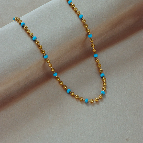 Wholesale Simple Personality Gold Beads Titanium Steel Geometric Beaded Woven Vintage Round Beads Chain Necklace With Electroplating