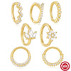 Wholesale Simple Personality Wavy S925 Sterling Silver Earrings And Nose Ring With Geometric Inlaid Zircon Design