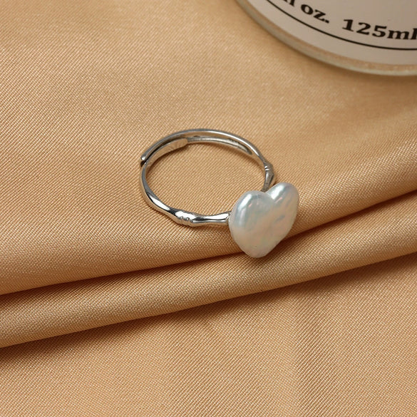 Wholesale Simple Personality Women's Natural Freshwater Pearl Ring In S925 Sterling Silver With Alien Shape