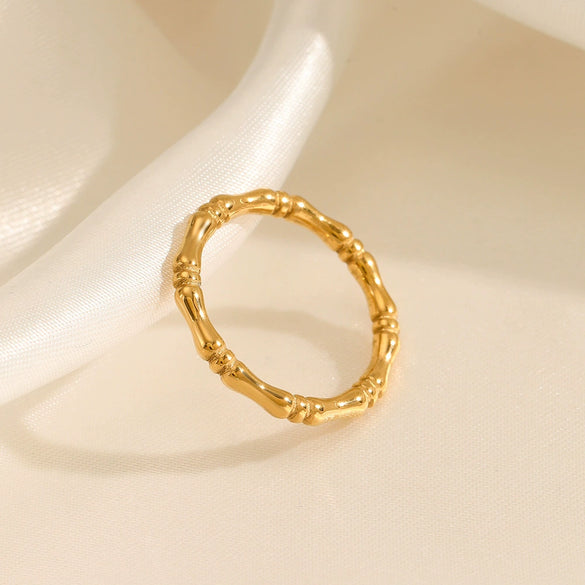 Wholesale Simple Plain Bamboo Women's Stainless Steel Ring With 18K Gold Plated Electroplating