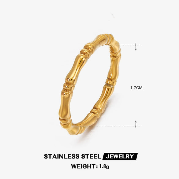Wholesale Simple Plain Bamboo Women's Stainless Steel Ring With 18K Gold Plated Electroplating