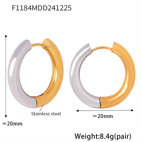 Wholesale Simple Plain Ring Earrings Set For Women Stainless Steel With 18K Real Gold Plated Electroplating Geometric Style