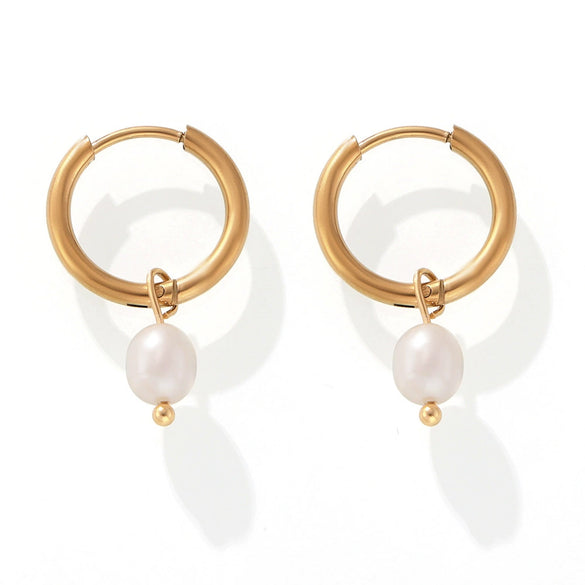 Wholesale Simple Plain Ring Earrings Set For Women Stainless Steel With 18K Real Gold Plated Electroplating Geometric Style
