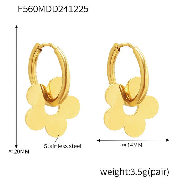 Wholesale Simple Plain Ring Earrings Set For Women Stainless Steel With 18K Real Gold Plated Electroplating Geometric Style
