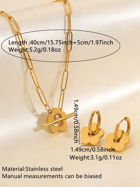 Wholesale Simple Plants And Flowers Electroplated Stainless Steel Earrings And Necklace Set For Women