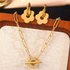 Wholesale Simple Plants And Flowers Electroplated Stainless Steel Earrings And Necklace Set For Women