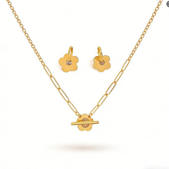 Wholesale Simple Plants And Flowers Electroplated Stainless Steel Earrings And Necklace Set For Women