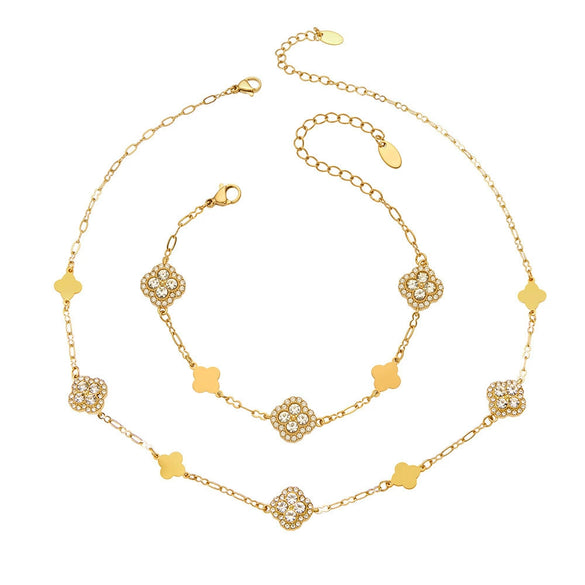 Wholesale Simple Plants Flowers Stainless Steel Jewelry Set With Pvd Real Gold Plated For Women