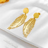 Wholesale Simple Retro Cold Style Titanium Steel Long Exaggerated Feather Pendant Earrings With Geometric Pattern And Electroplating Treatment