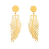 Wholesale Simple Retro Cold Style Titanium Steel Long Exaggerated Feather Pendant Earrings With Geometric Pattern And Electroplating Treatment