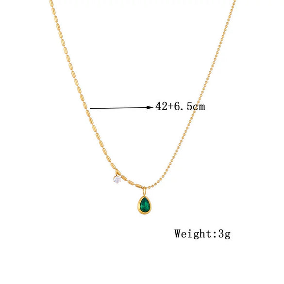 Wholesale Simple Retro Elegant Clavicle Chain Necklace With Green Diamond Water Drop Accessories In Titanium Steel With Electroplating Treatment
