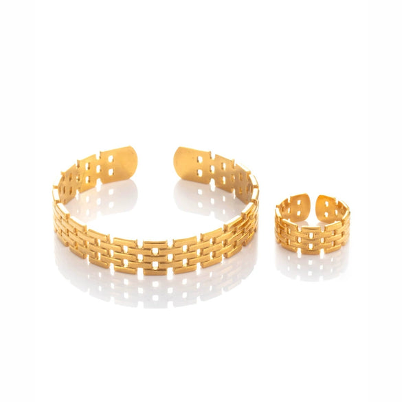 Wholesale Simple Retro Geometric Titanium Steel Ring Bracelet With Electroplating Jewelry