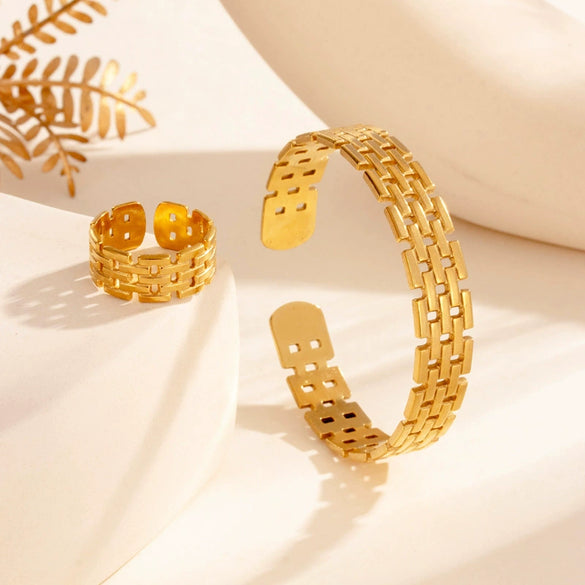 Wholesale Simple Retro Geometric Titanium Steel Ring Bracelet With Electroplating Jewelry