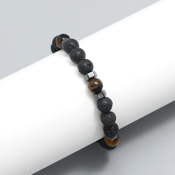 Wholesale Simple Retro Geometric Volcanic Stone Beaded Bracelet For Men And Women