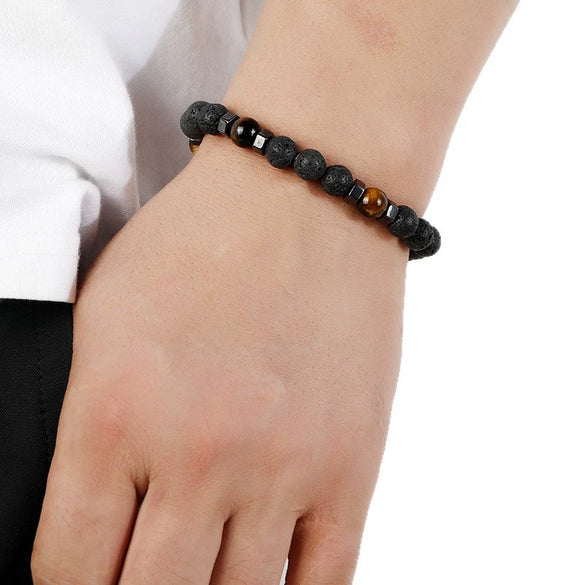 Wholesale Simple Retro Geometric Volcanic Stone Beaded Bracelet For Men And Women