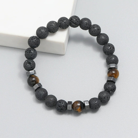 Wholesale Simple Retro Geometric Volcanic Stone Beaded Bracelet For Men And Women