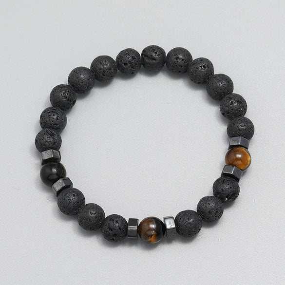 Wholesale Simple Retro Geometric Volcanic Stone Beaded Bracelet For Men And Women