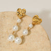 Wholesale Simple Retro Heart Shaped Pearl Tassel Earrings In Stainless Steel With Electroplating