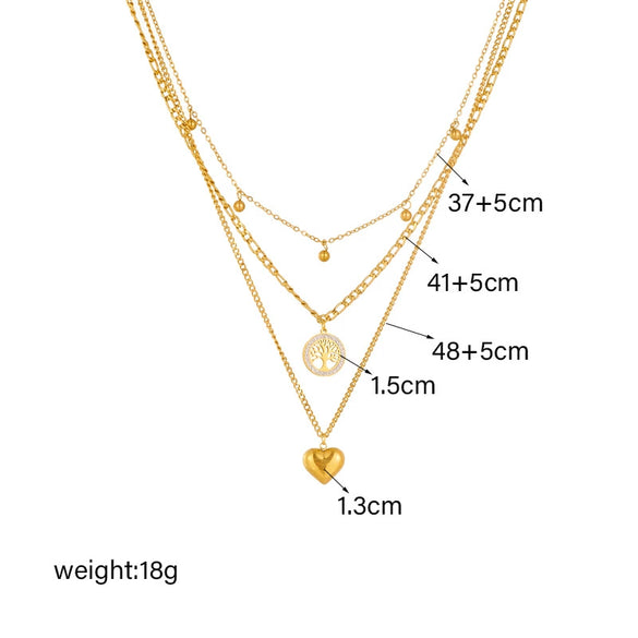 Wholesale Simple Retro Multi Layer Chain Love Round Pendant Necklace In Titanium Steel With Geometric Pattern And Electroplating