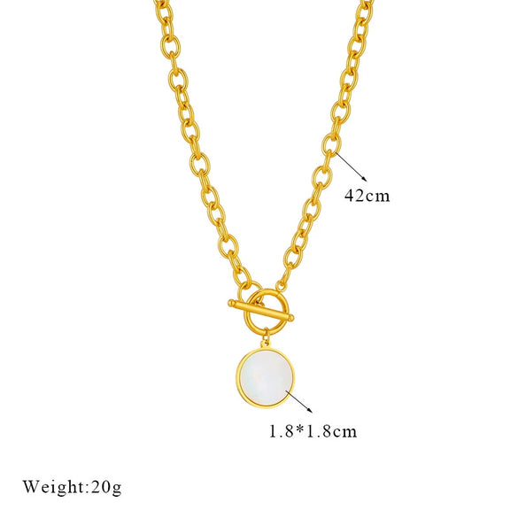 Wholesale Simple Retro Round Buckle Titanium Steel Chain Necklace With Geometric Pattern And Electroplating Treatment