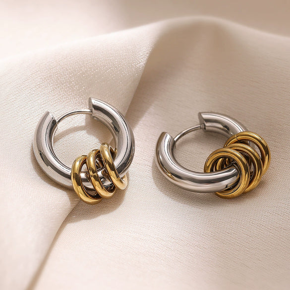 Wholesale Simple Retro Stainless Steel Geometric Earrings For Women With Gold Plated Electroplating