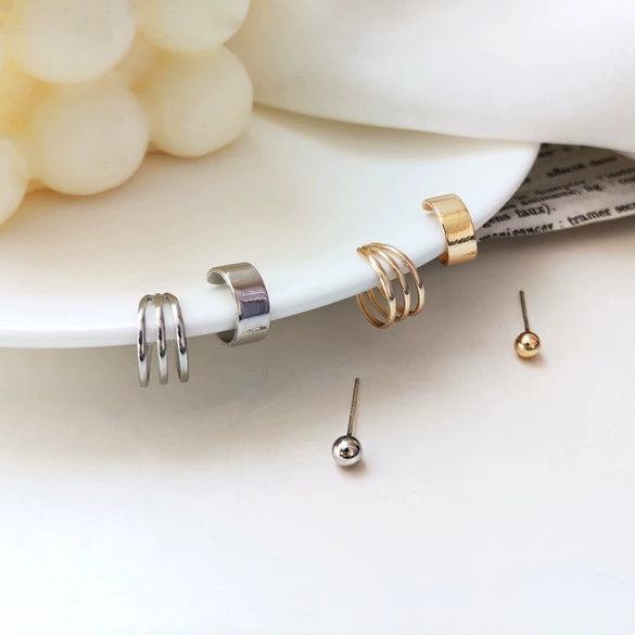 Wholesale Simple Retro Style Electroplated Metal Multi Ring Ear Clip For Women