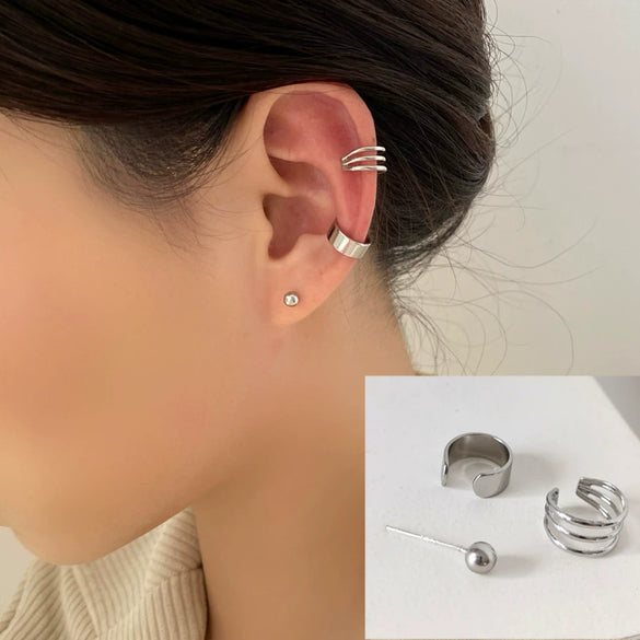 Wholesale Simple Retro Style Electroplated Metal Multi Ring Ear Clip For Women