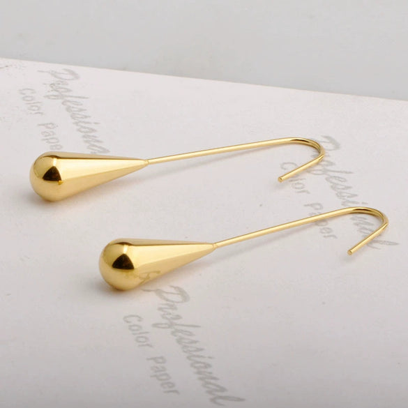 Wholesale Simple Retro Women's Titanium Steel Long Water Drop Earrings With Electroplating And Letters Numbers Text Pattern