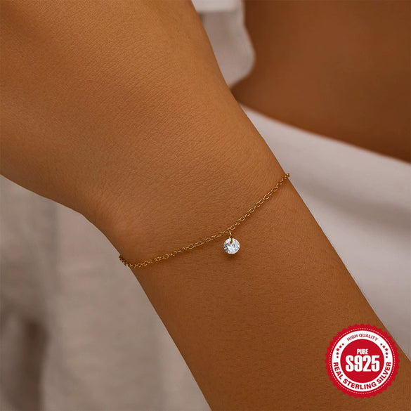 Wholesale Simple S925 Sterling Silver Fashion Allmatch Bracelet With Single Diamond Stacked Wear And Inlaid Zircon Geometric Design For Women