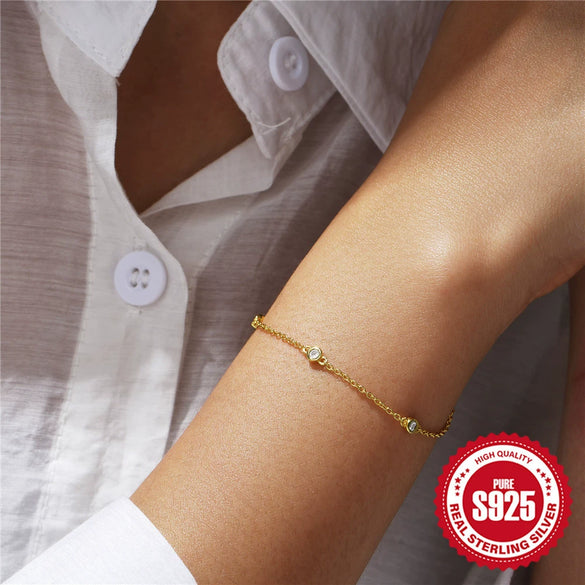 Wholesale Simple S925 Sterling Silver Geometric Mini Bracelet With Inlaid Zircon