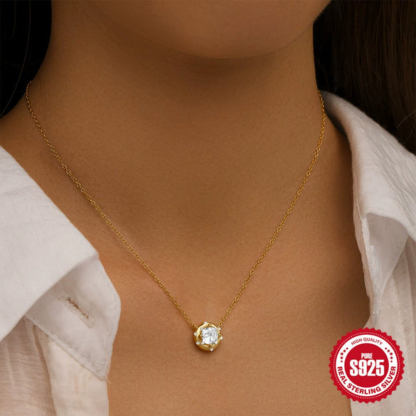 Wholesale Simple S925 Sterling Silver Geometric Round Zircon Stacked Clavicle Necklace For Women With Electroplating O Chain