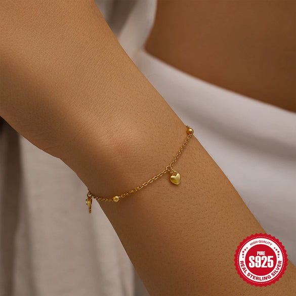 Wholesale Simple S925 Sterling Silver Geometric Stacked Wear Women's Bracelet With Electroplating Treatment