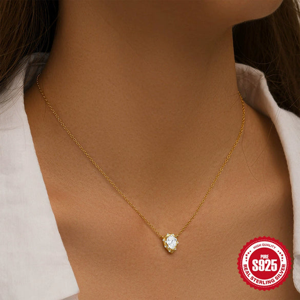 Wholesale Simple S925 Sterling Silver Geometric Water Drops Zircon Stacked Women's Clavicle Necklace With Electroplating