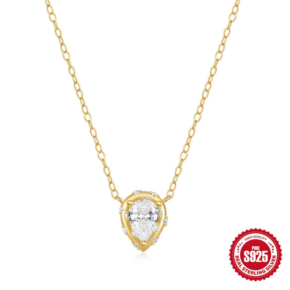 Wholesale Simple S925 Sterling Silver Geometric Water Drops Zircon Stacked Women's Clavicle Necklace With Electroplating