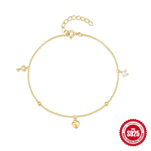 Wholesale Simple S925 Sterling Silver Love Key Geometric Fashion Bracelet With Inlaid Zircon For Women