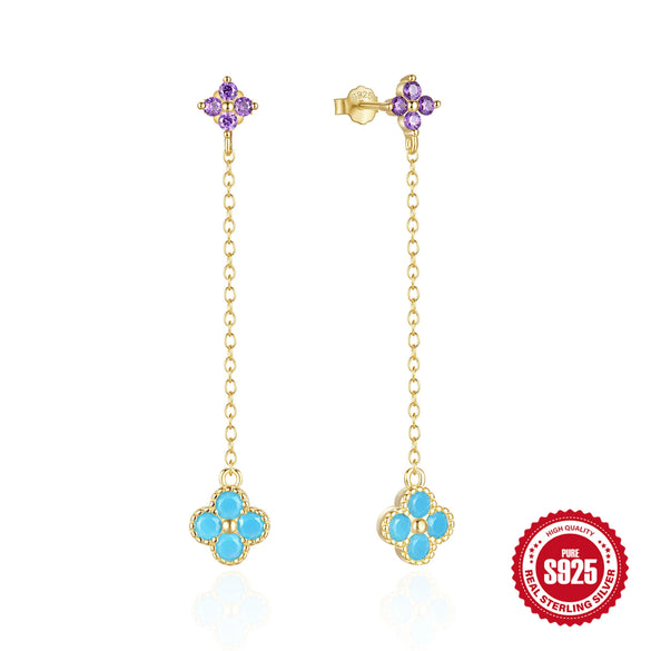 Wholesale Simple S925 Sterling Silver Petals Snowflake Four Leaf Clover Flower Pattern Drop Earrings For Women With Zircon Treatment