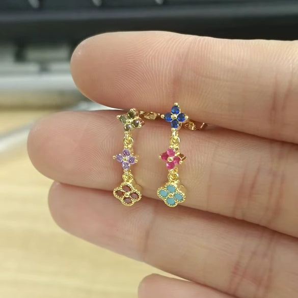 Wholesale Simple S925 Sterling Silver Petals Snowflake Four Leaf Clover Flower Pattern Drop Earrings For Women With Zircon Treatment