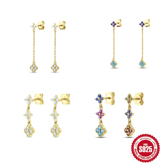Wholesale Simple S925 Sterling Silver Petals Snowflake Four Leaf Clover Flower Pattern Drop Earrings For Women With Zircon Treatment