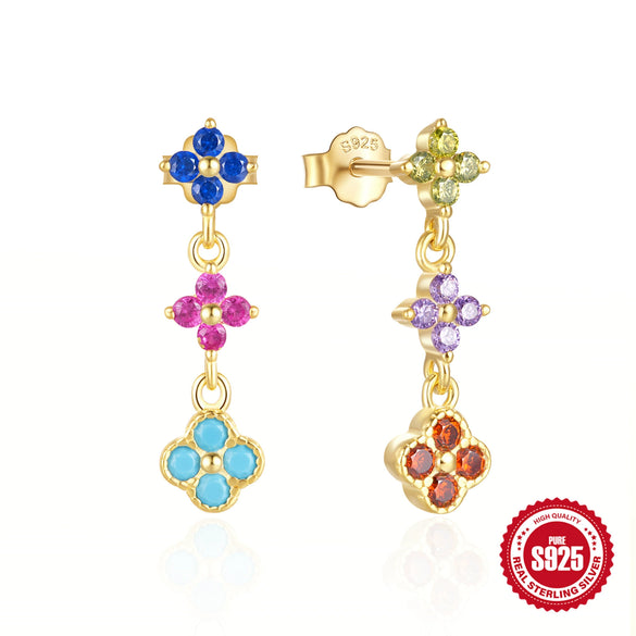 Wholesale Simple S925 Sterling Silver Petals Snowflake Four Leaf Clover Flower Pattern Drop Earrings For Women With Zircon Treatment