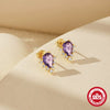 Wholesale Simple S925 Sterling Silver Square Purple Water Drops Geometric Ladies Stud Earrings With Zircon