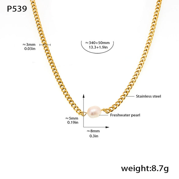 Wholesale Simple Single Pearl Titanium Steel Necklace And Earrings Set With 18K Gold Plating For Women