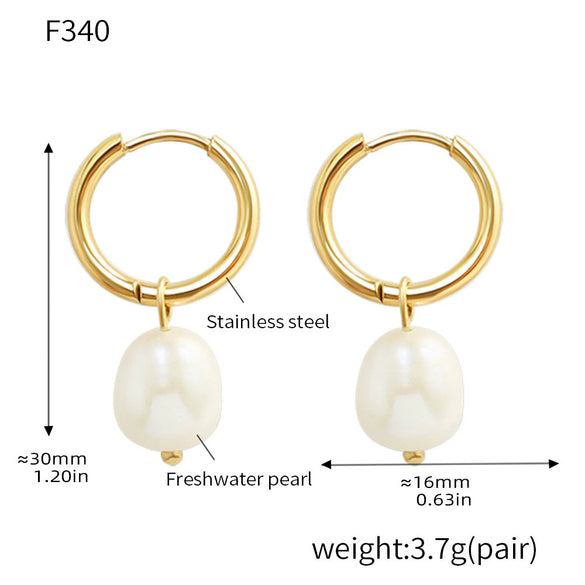 Wholesale Simple Single Pearl Titanium Steel Necklace And Earrings Set With 18K Gold Plating For Women