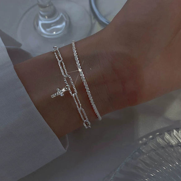 Wholesale Simple Sparkling Love Zircon Heart Pendant Bracelet Set In Alloy With Electroplating For Women